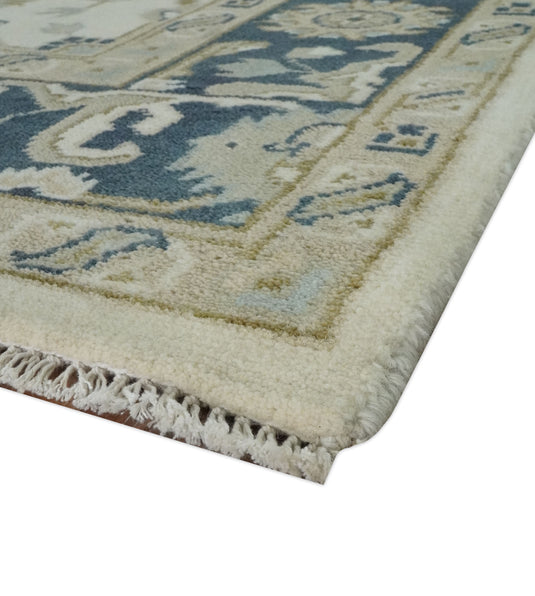 Custom Made Hand Knotted Ivory,Charcoal and Olive Oriental Oushak Rug Wool Area Rug