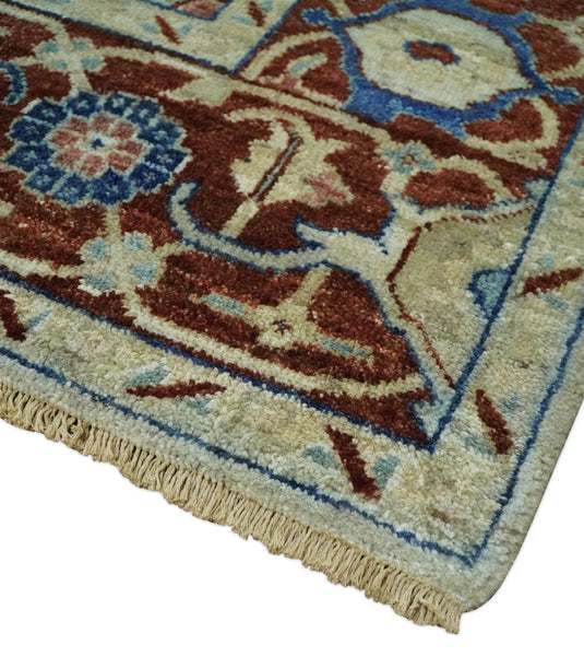 Heriz Serapi Blue, Brown And Ivory Hand Knotted 8x10 ft Bedroom, Living Room Rug Wool Area Rug