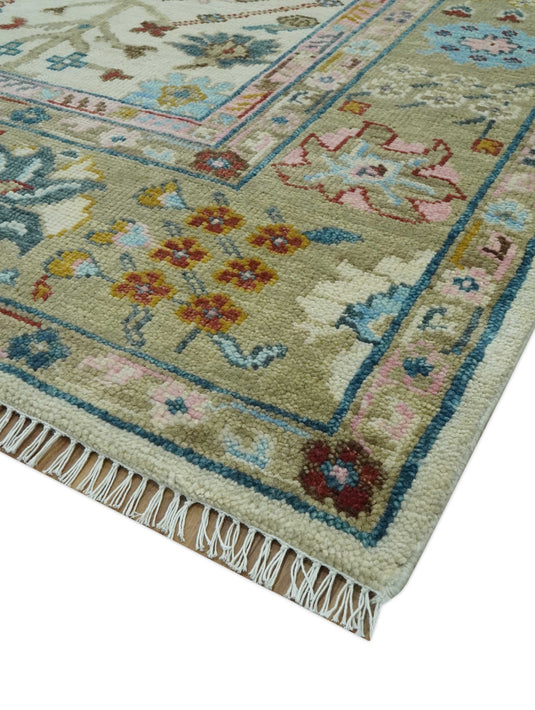 Custom Made Hand Knotted Colorful Oriental Oushak Rug Wool Area Rug