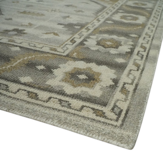 Tribal Pattern Silver, Beige, Charcoal and Ivory Traditional Hand Knotted 8x10 ft wool Area Rug