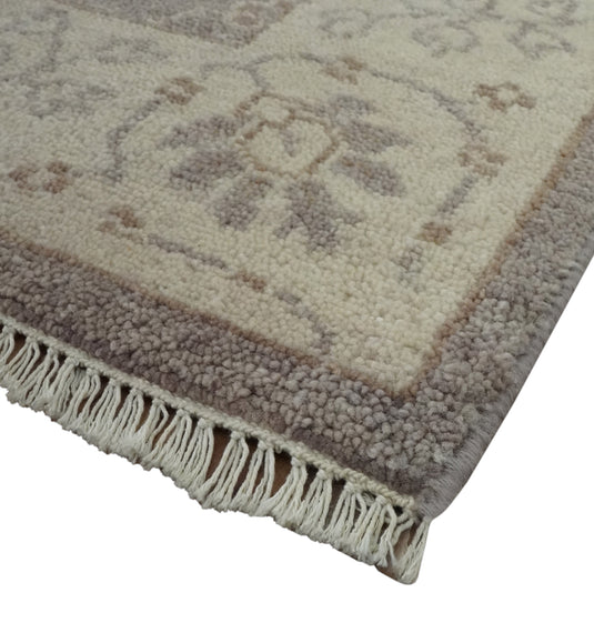 Custom Made Hand Knotted Beige And Brown Tree of Life Wool Area Rug
