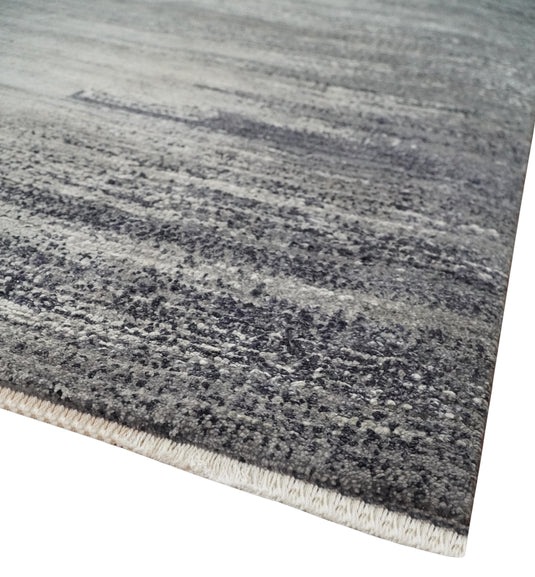 Abstract Gray And Charcoal Hand Knotted 9x12 ft Bedroom, Living Room Rug Wool And Bamboo Silk Area Rug