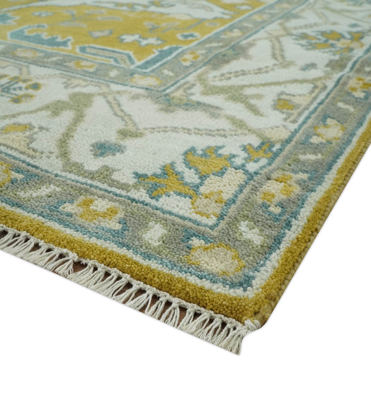 Custom Made Hand Knotted Turkish Oushak Ivory, Gray And Olive Wool Area Rug