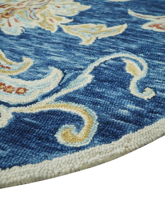 Custom Made Floral Blue, Beige, Rust And Olive Hand Tufted  Wool Area Rug