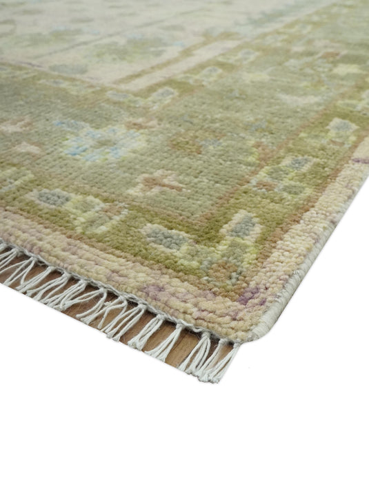 Custom Made Pink, Olive, Beige And Brown Tree Of Life Hand Knotted Wool Area Rug