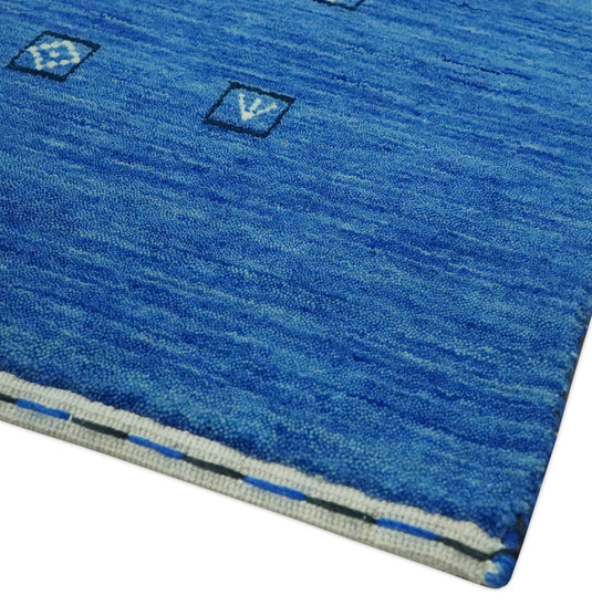 Solid Blue Lori Gabbeh Handloomed 4.6x6.9 ft Bedroom, Living Room Rug Wool Area Rug