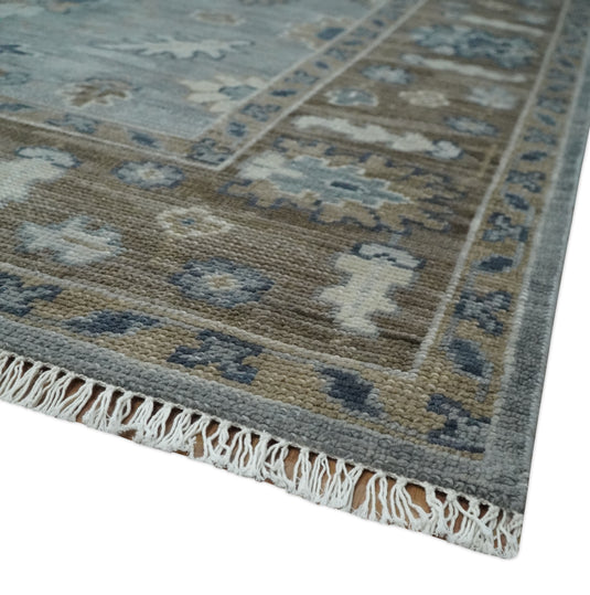 Traditional Gray And Brown Hand Knotted 8x10 ft Bedroom, Living Room Rug Wool Area Rug