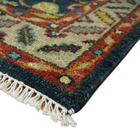 Traditional Antique  Persian Hand Knotted Oushak Rug Blue and Gold Multi Size Ideal for Living, Bedroom, and Dining Rooms | CP302