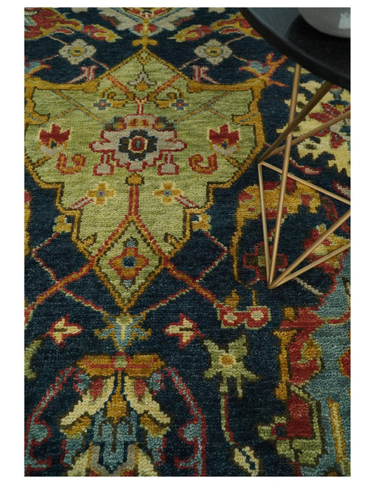 Traditional Antique  Persian Hand Knotted Oushak Rug Blue and Gold Multi Size Ideal for Living, Bedroom, and Dining Rooms | CP302