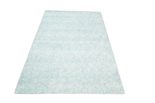 Available in USA Hand-Tufted  modern Ivory and Aqua Blue 5x8, 8x10 ft Bedroom, Living Room Rug, kids Room Wool Area Rug -AAEVE003- (FC)