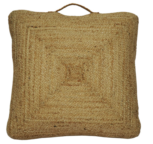 Natural Brown Jute Hand Braided Boho Pouf Ottoman Footstool, Seat, Foot Rest Living Room, Bedroom- (FC)