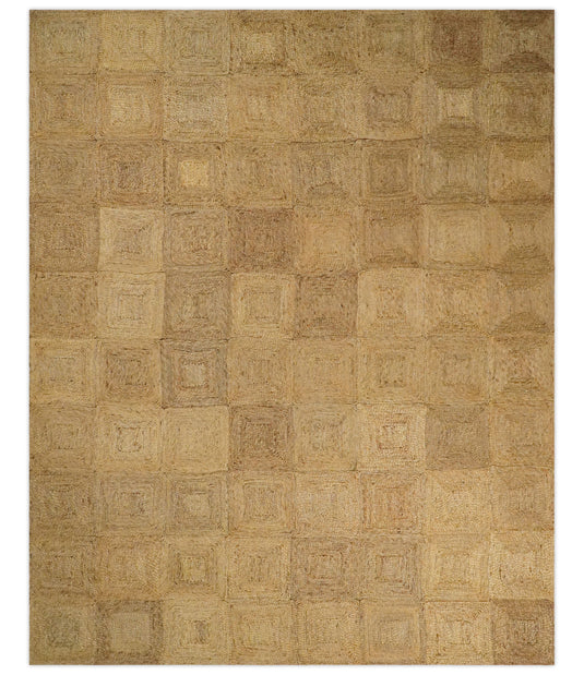 Available in USA Handmade Brown Checkerboard Pattern 100% Natural Bedroom, Living Room Rug, kids Room Natural Jute Area Rug -AAJR16- (FC)