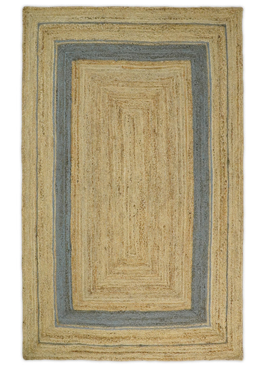 Available in USA Hand-Woven Brown and Blue 100% Natural Bedroom, Living Room Rug, kids Room Natural Jute Area Rug -AAJR2- (FC)