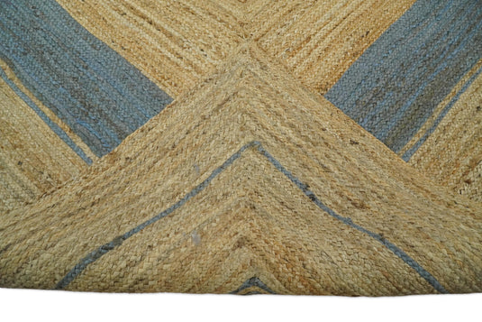 Available in USA Hand-Woven Brown and Blue 100% Natural Bedroom, Living Room Rug, kids Room Natural Jute Area Rug -AAJR2- (FC)