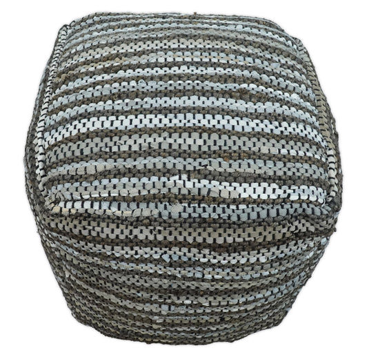 Jute Pouf Ottoman Charcoal, Silver And Ivory Square Pouf Footstool, Seat, Foot Rest Living Room, Bedroom