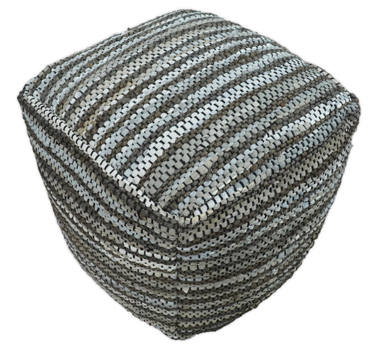 Jute Pouf Ottoman Charcoal, Silver And Ivory Square Pouf Footstool, Seat, Foot Rest Living Room, Bedroom