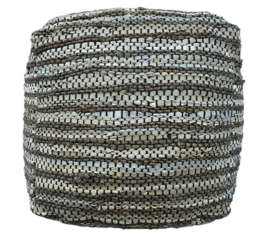 Jute Pouf Ottoman Charcoal, Silver And Ivory Square Pouf Footstool, Seat, Foot Rest Living Room, Bedroom