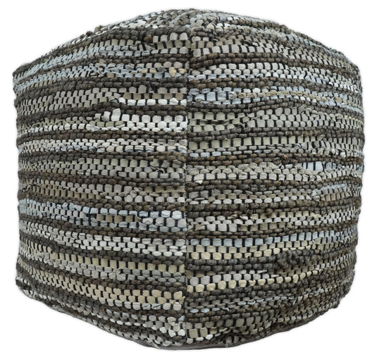 Jute Pouf Ottoman Charcoal, Silver And Ivory Square Pouf Footstool, Seat, Foot Rest Living Room, Bedroom