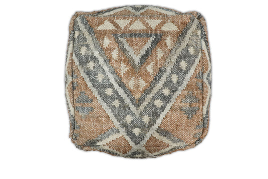 Tribal Large Gray And Brown Hand Woven Jute And Wool Pouf Footstool, Seat, Foot Rest Living Room, Bedroom