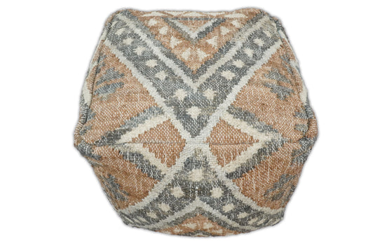 Tribal Large Gray And Brown Hand Woven Jute And Wool Pouf Footstool, Seat, Foot Rest Living Room, Bedroom