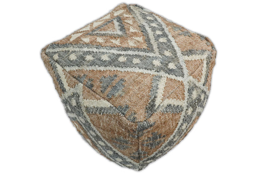 Tribal Large Gray And Brown Hand Woven Jute And Wool Pouf Footstool, Seat, Foot Rest Living Room, Bedroom