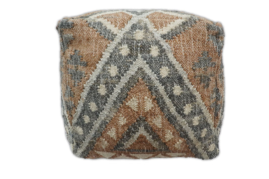 Tribal Large Gray And Brown Hand Woven Jute And Wool Pouf Footstool, Seat, Foot Rest Living Room, Bedroom