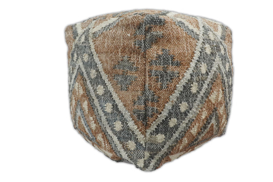 Tribal Large Gray And Brown Hand Woven Jute And Wool Pouf Footstool, Seat, Foot Rest Living Room, Bedroom