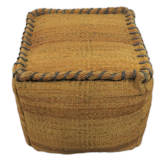 Natural Brown And Yellow Jute Boho Pouf Footstool, Seat, Foot Rest Living Room, Bedroom