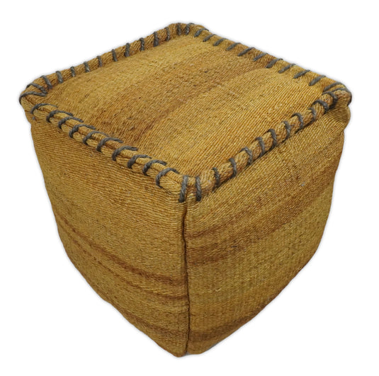 Natural Brown And Yellow Jute Boho Pouf Footstool, Seat, Foot Rest Living Room, Bedroom