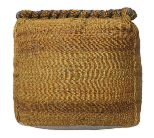 Natural Brown And Yellow Jute Boho Pouf Footstool, Seat, Foot Rest Living Room, Bedroom