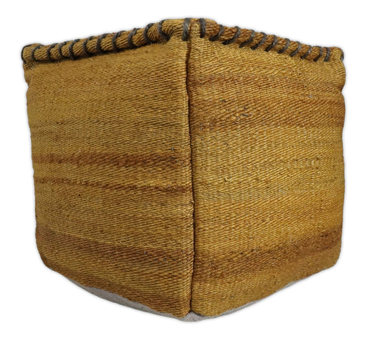 Natural Brown And Yellow Jute Boho Pouf Footstool, Seat, Foot Rest Living Room, Bedroom