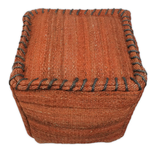 Dark Orange And Rust Jute Boho Pouf Footstool, Seat, Foot Rest Living Room, Bedroom