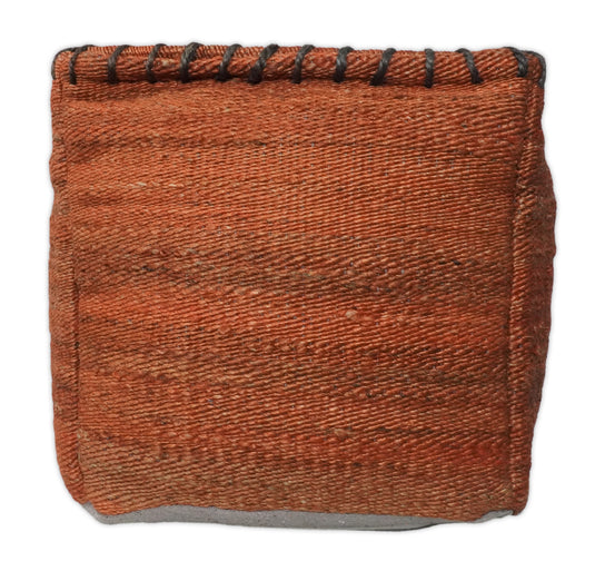 Dark Orange And Rust Jute Boho Pouf Footstool, Seat, Foot Rest Living Room, Bedroom