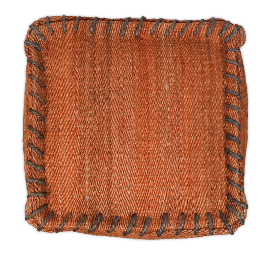 Dark Orange And Rust Jute Boho Pouf Footstool, Seat, Foot Rest Living Room, Bedroom