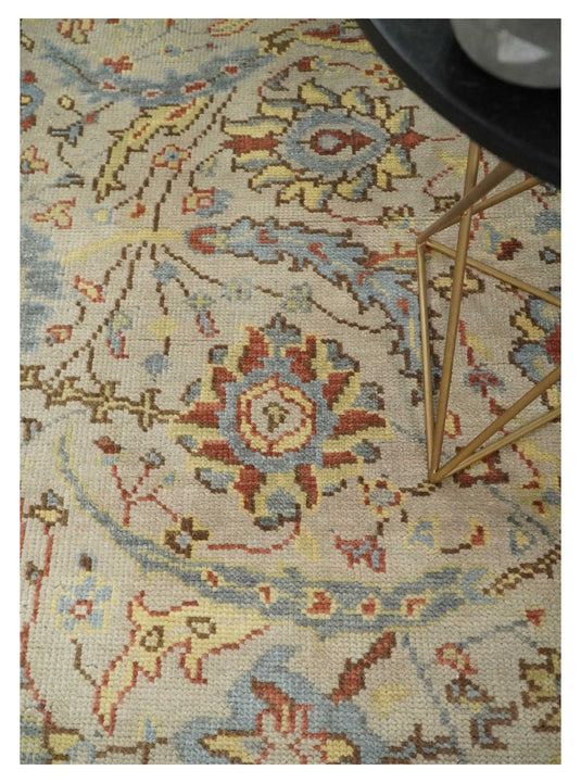 Custom Made Rust, Beige And Blue Traditional Hand Knotted Wool Area Rug