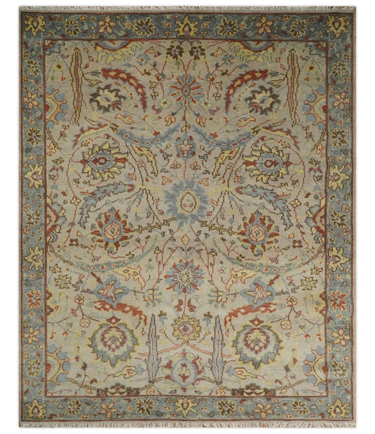 Custom Made Rust, Beige And Blue Traditional Hand Knotted Wool Area Rug