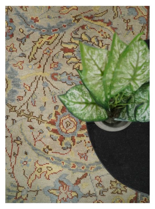 Custom Made Rust, Beige And Blue Traditional Hand Knotted Wool Area Rug