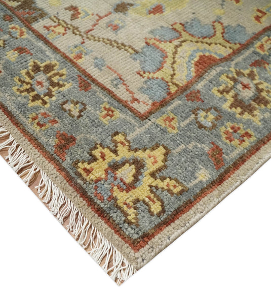 Custom Made Rust, Beige And Blue Traditional Hand Knotted Wool Area Rug