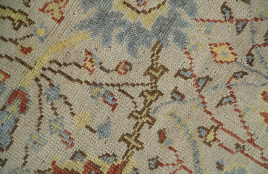 Custom Made Rust, Beige And Blue Traditional Hand Knotted Wool Area Rug