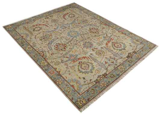 Custom Made Rust, Beige And Blue Traditional Hand Knotted Wool Area Rug