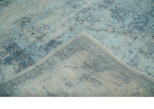 Abstract Pattern Aqua, Camel And Charcoal Hand Knotted 8x10 ft Bedroom, Living Room Rug SIlk Area Rug