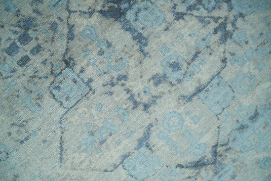 Abstract Pattern Aqua, Camel And Charcoal Hand Knotted 8x10 ft Bedroom, Living Room Rug SIlk Area Rug