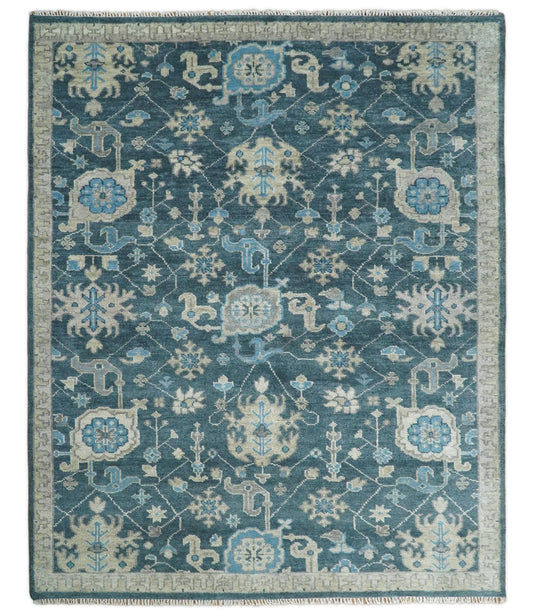 Vintage Antique Hand knotted Oushak Blue and Camel Wool Area Rug, 4X6,5X7, 5x8, 6x9, 8x10, 9x12 and 10x14, Living Room Rug | CP8S