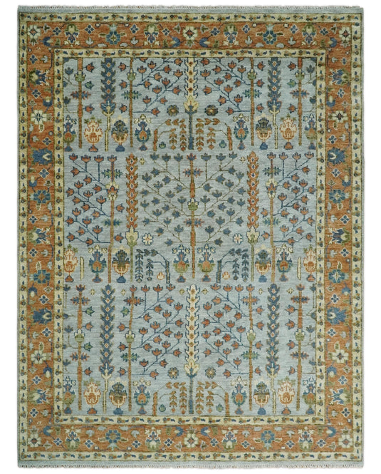 Blue and Rust, Tree of Life Vintage Persian Hand Knotted, Antique Turkish 5x8, 6x9, 8x10, 9x12, 10x14, 12x15 Wool Rug, Living Room | CP204S