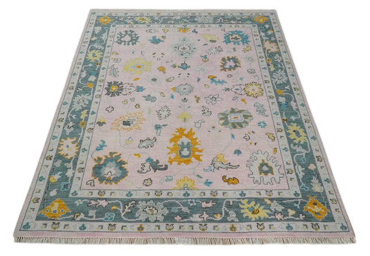 Custom Made Hand Knotted Oriental Oushak Pink And Gray Wool Area Rug