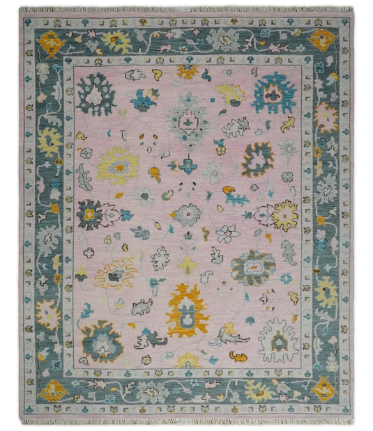 Custom Made Hand Knotted Oriental Oushak Pink And Gray Wool Area Rug