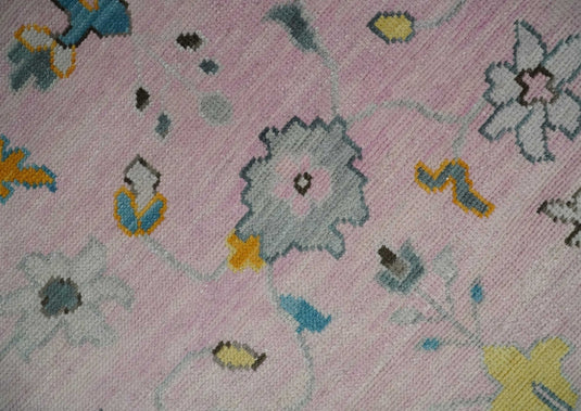 Custom Made Hand Knotted Oriental Oushak Pink And Gray Wool Area Rug