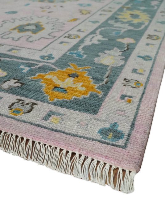 Custom Made Hand Knotted Oriental Oushak Pink And Gray Wool Area Rug