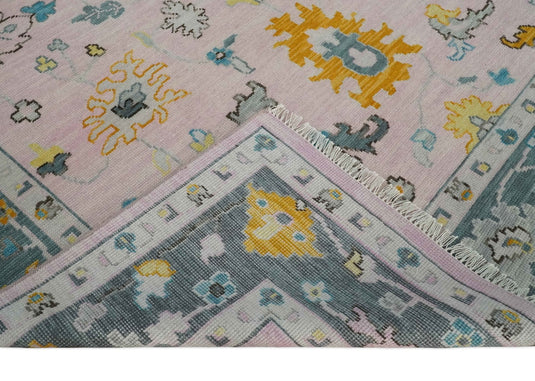 Custom Made Hand Knotted Oriental Oushak Pink And Gray Wool Area Rug