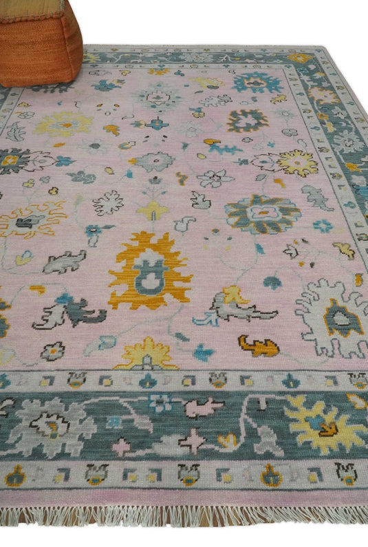 Custom Made Hand Knotted Oriental Oushak Pink And Gray Wool Area Rug